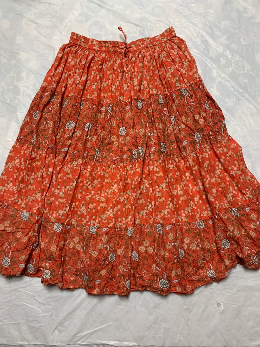 White Stag Vintage 100% Cotton Tiered Floral Print Peach Boho Hippie Maxi Skirt
